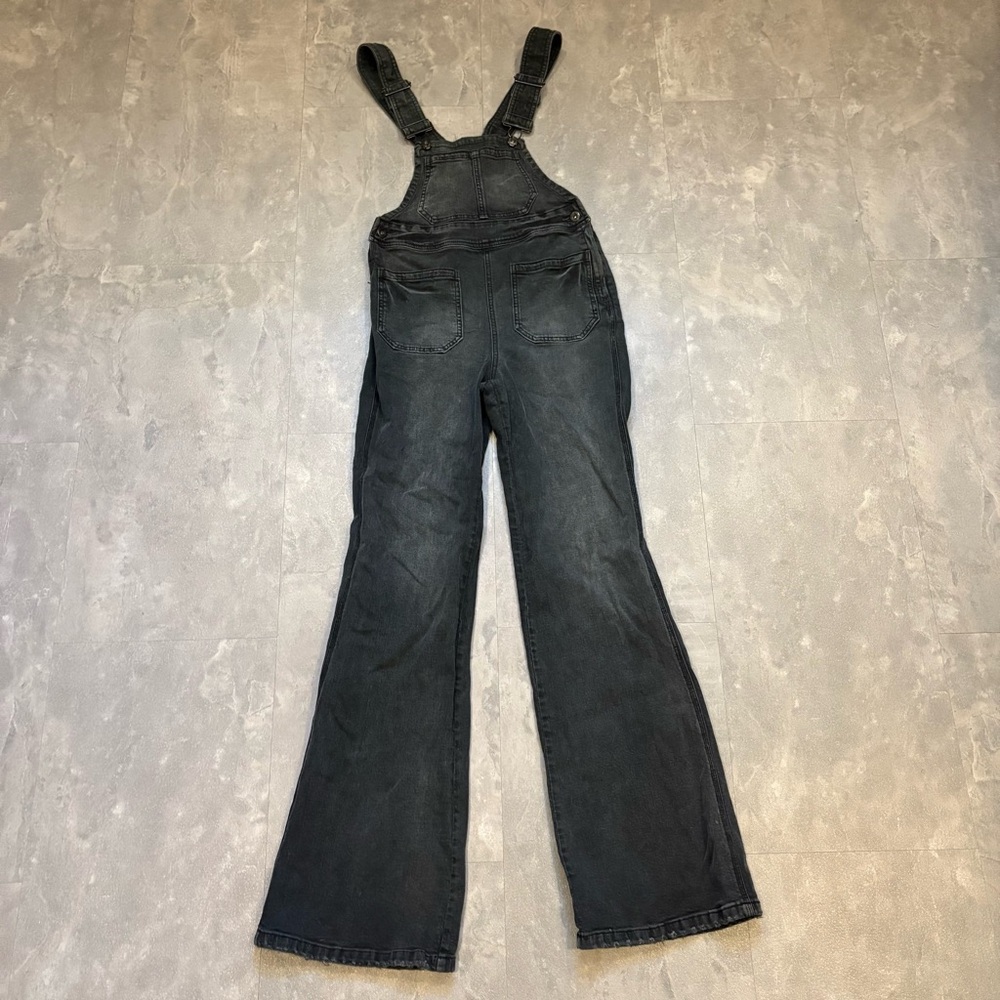 FREE PEOPLE Flare Denim‎ Black Jumpsuit Overalls Size 27 OB470597